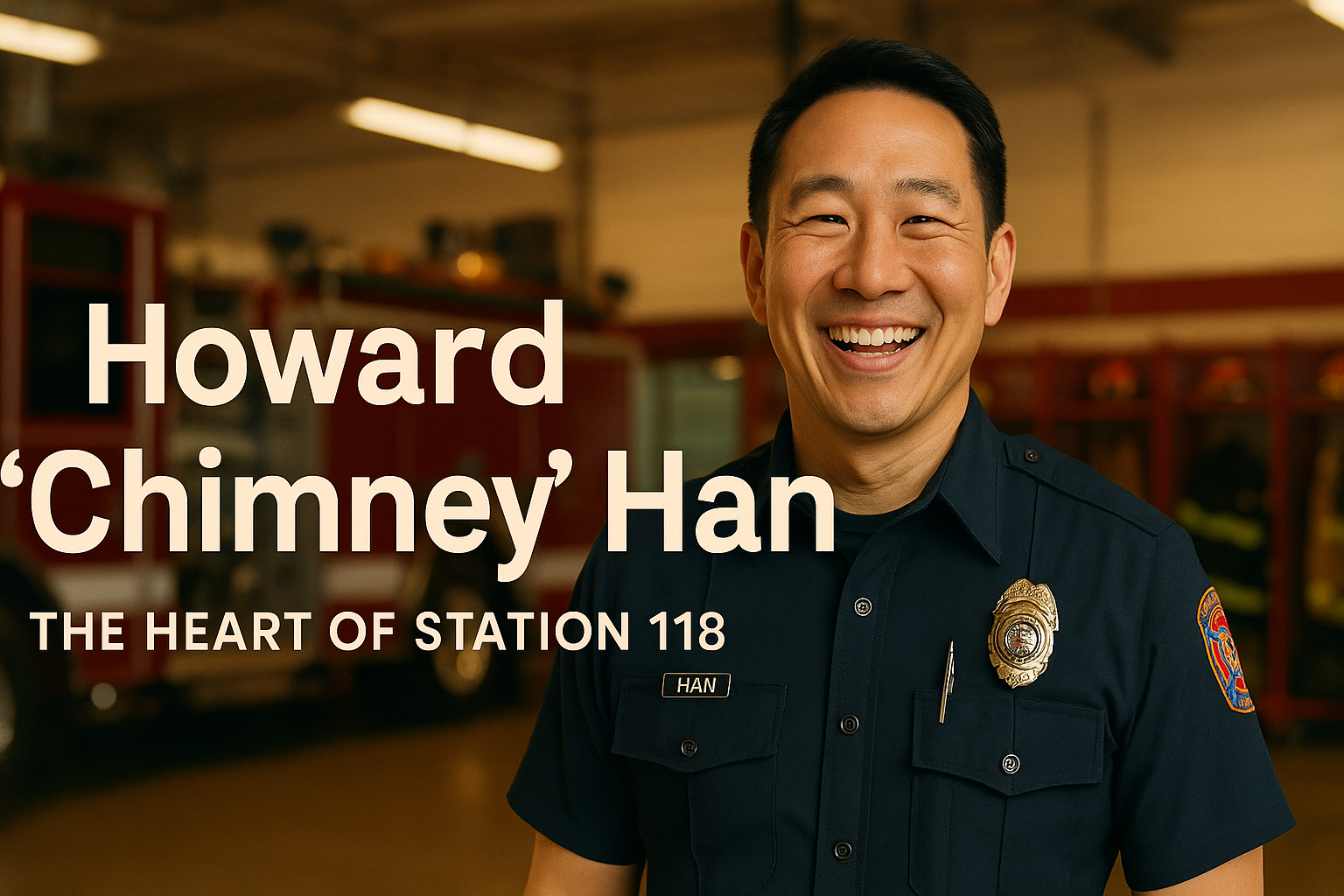 Howard 'Chimney' Han from the show 9-1-1 smiling.