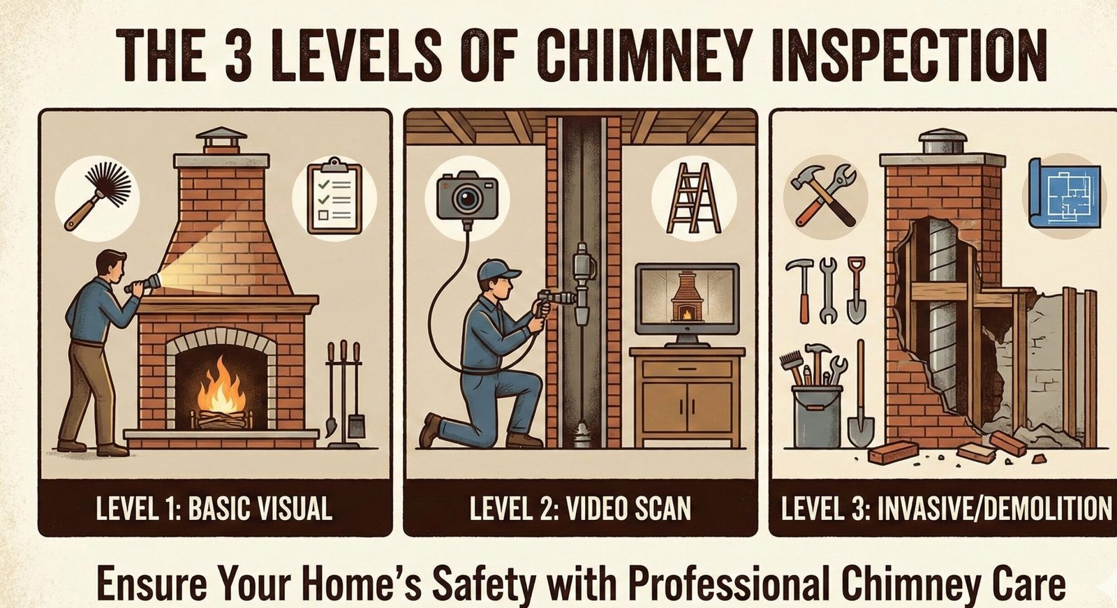 Chimney sweep performing a level 2 inspection with a camera