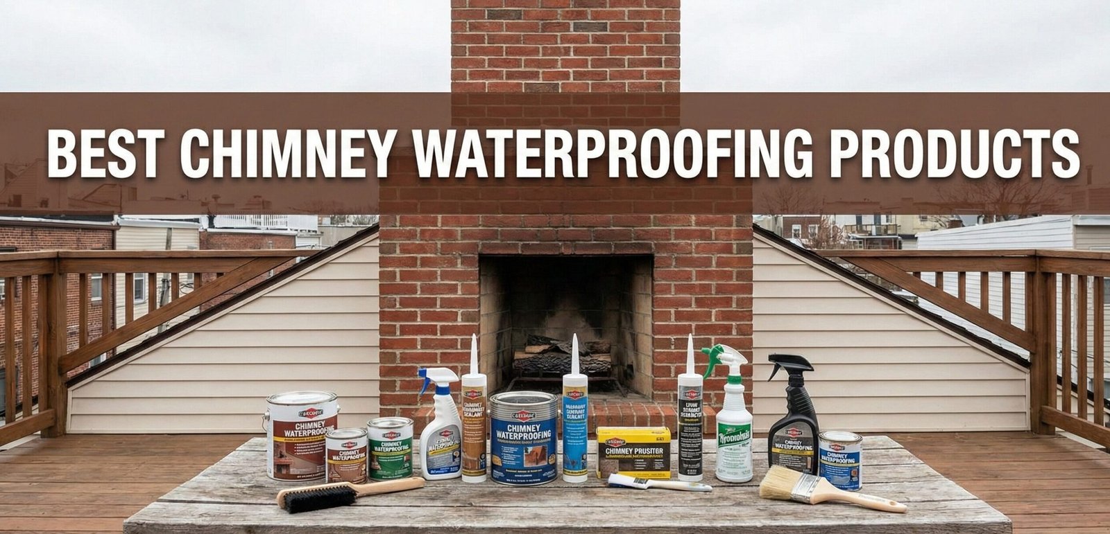 A technician spraying high-quality water repellent onto an exterior brick chimney stack