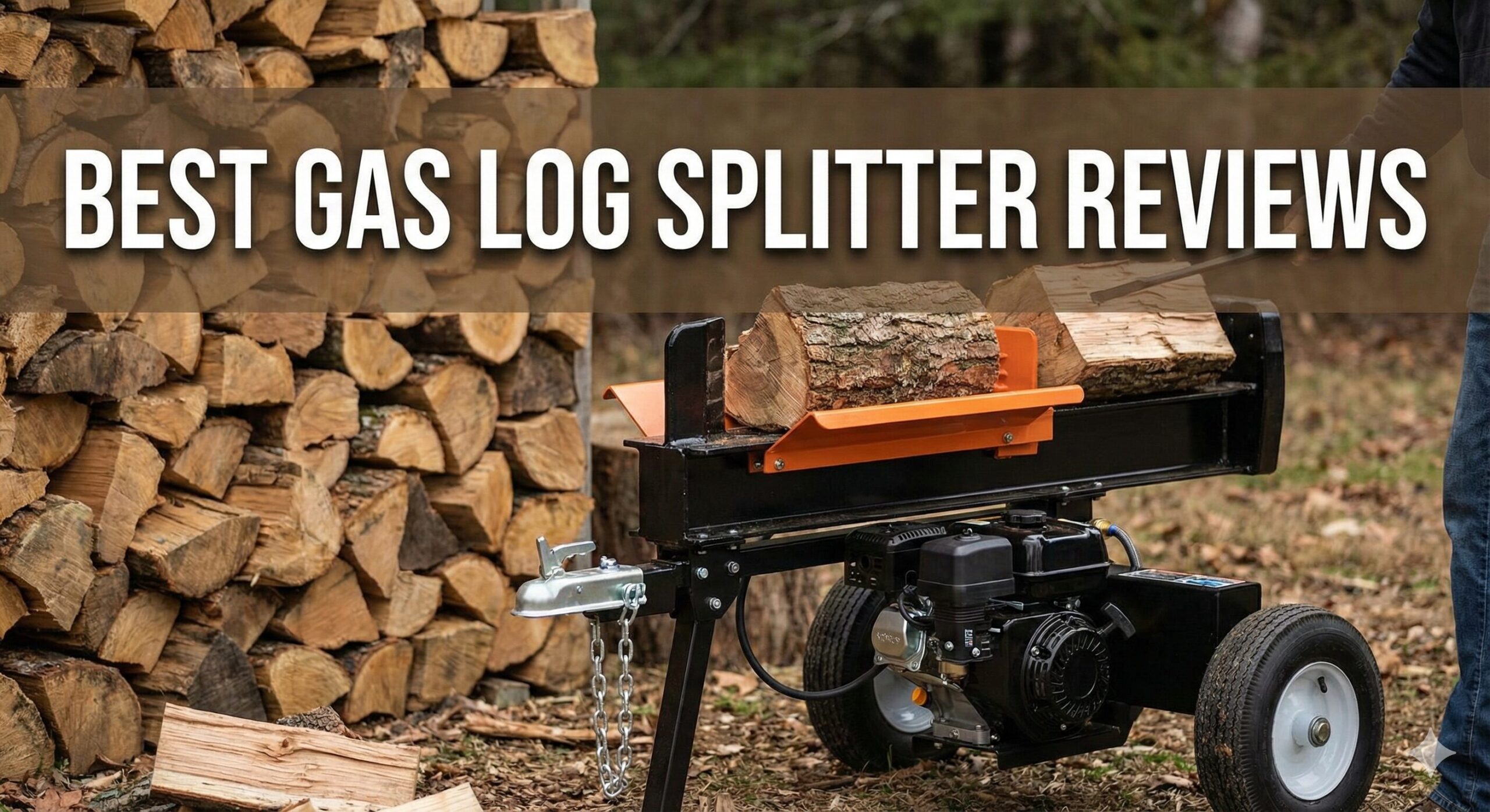 Heavy duty gas log splitter in a forest setting