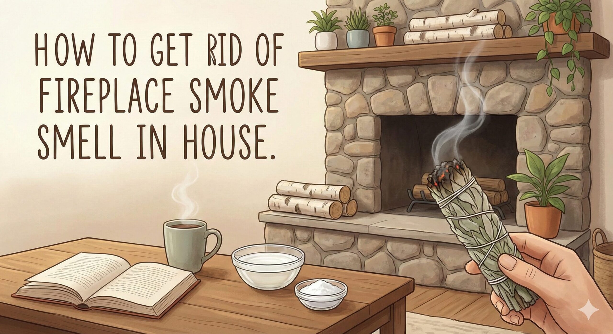 Living room with fireplace causing smoke smell