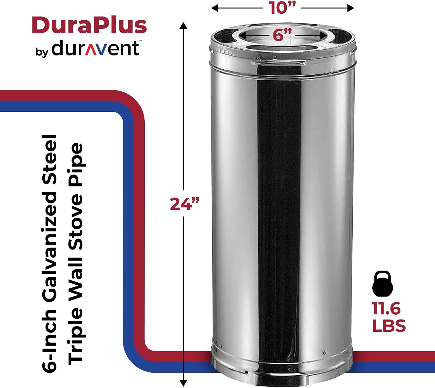 DuraVent 6DP-24 pipe nominal dimensions and approximate weight
