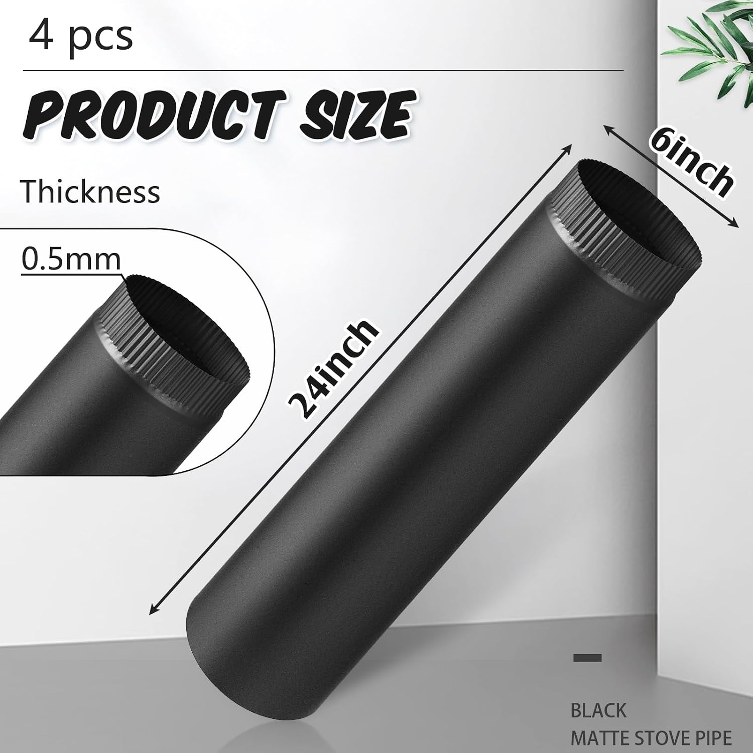 LEIFIDE 6 by 24 inch stove pipe size and thickness graphic